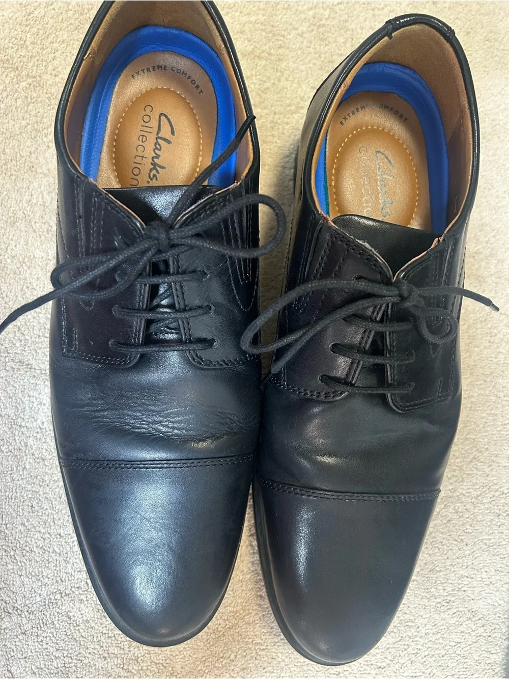 Clark’s Men’s WHIDDON Cap toe black leather oxfords. Size 9.5W very little wear